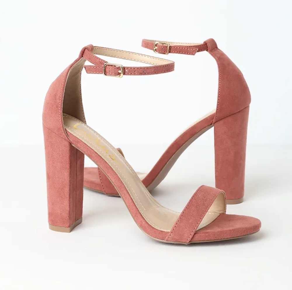 Lulu's Size 8 Block High Heels Shoes Sandals Dusty Rose Wedding Guest Prom